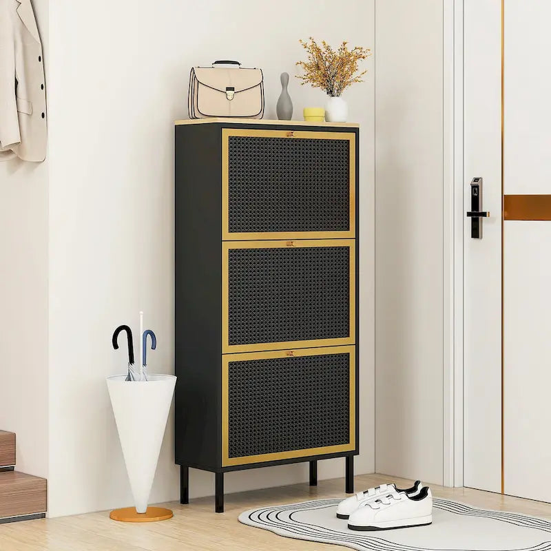 Meuble à chaussures autoportant 3 portes gris/noir – Pour 2 à 4 personnes