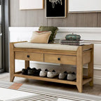 Banc de rangement d'entrée en vieux pin/bleu marine antique avec coussin et 2 tiroirs, 1 personne
