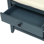 Banc de rangement d'entrée en vieux pin/bleu marine antique avec coussin et 2 tiroirs, 1 personne