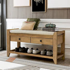 Banc de rangement d'entrée en vieux pin/bleu marine antique avec coussin et 2 tiroirs, 1 personne