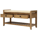 Banc de rangement d'entrée en vieux pin/bleu marine antique avec coussin et 2 tiroirs, 1 personne