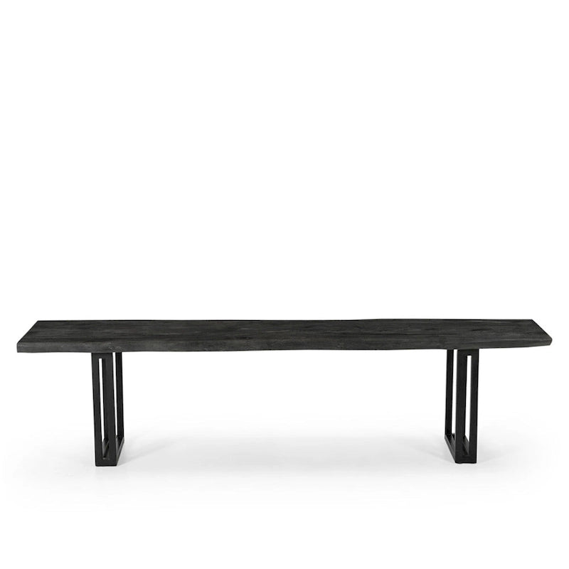 Banc de salle à manger en bois massif gris, 2 places, 165 cm / 183 cm