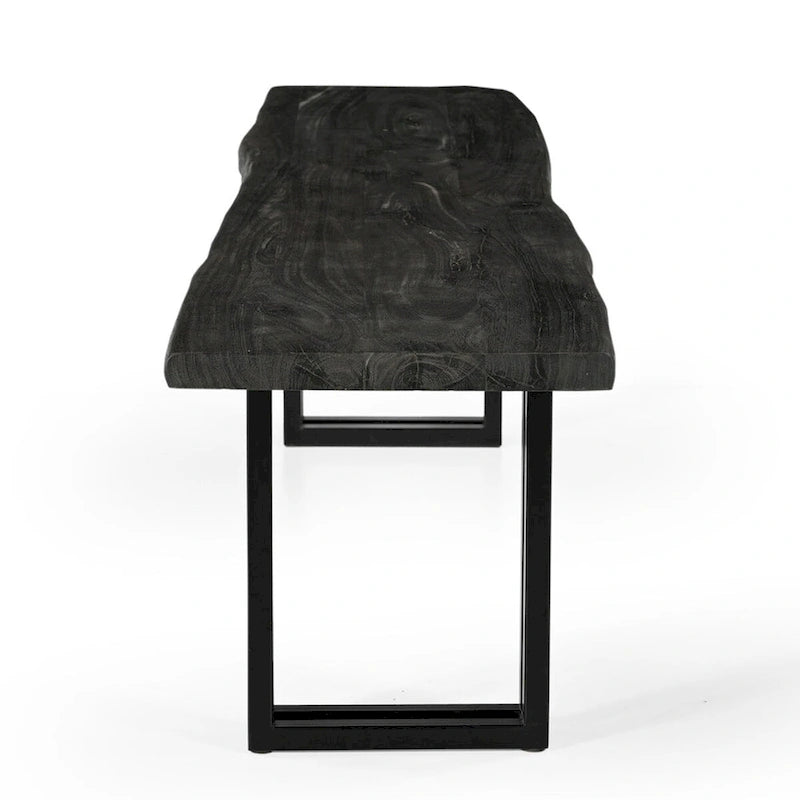 Banc de salle à manger en bois massif gris, 2 places, 165 cm / 183 cm