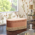 Banc de rangement ottoman ovale pêche orangé / vert olive, velours froncé, 1 personne