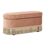 Banc de rangement ottoman ovale pêche orangé / vert olive, velours froncé, 1 personne