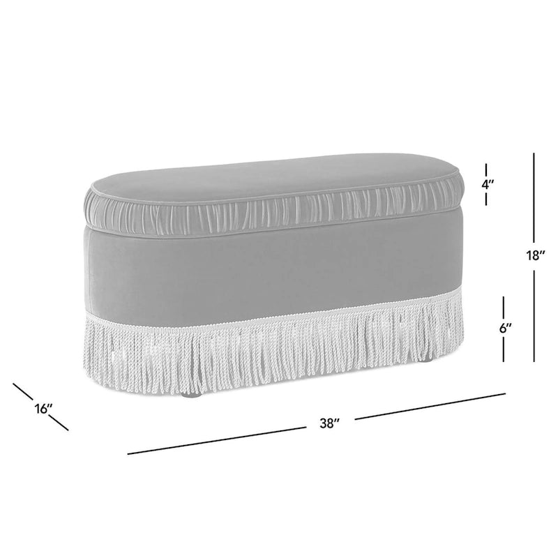 Banc de rangement ottoman ovale pêche orangé / vert olive, velours froncé, 1 personne