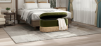 Banc de rangement ottoman ovale pêche orangé / vert olive, velours froncé, 1 personne