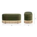 Banc de rangement ottoman ovale pêche orangé / vert olive, velours froncé, 1 personne