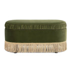 Banc de rangement ottoman ovale pêche orangé / vert olive, velours froncé, 1 personne