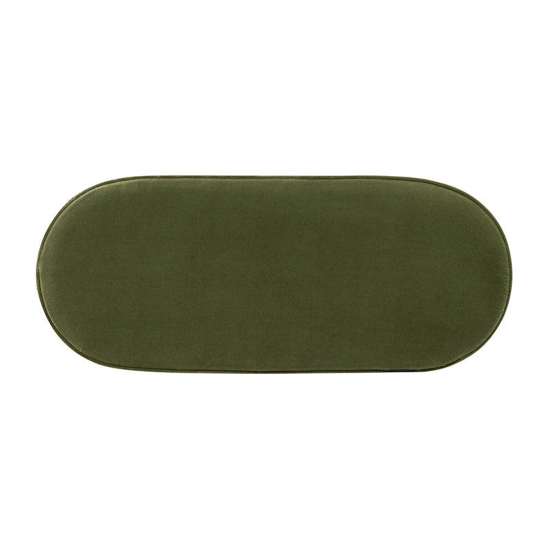 Banc de rangement ottoman ovale pêche orangé / vert olive, velours froncé, 1 personne