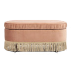 Banc de rangement ottoman ovale pêche orangé / vert olive, velours froncé, 1 personne