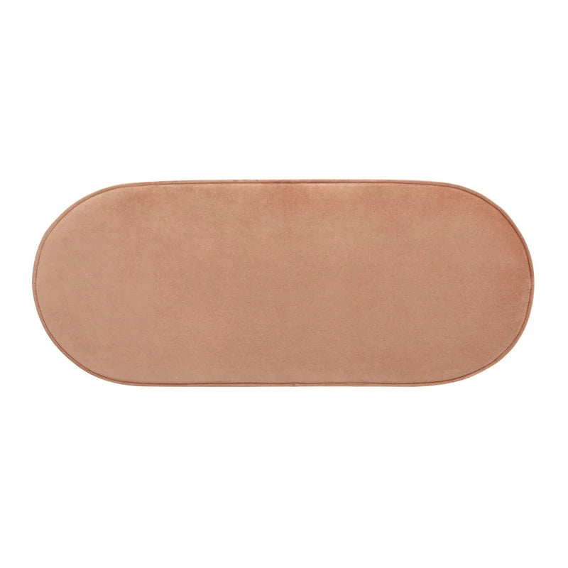 Banc de rangement ottoman ovale pêche orangé / vert olive, velours froncé, 1 personne