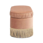 Banc de rangement ottoman ovale pêche orangé / vert olive, velours froncé, 1 personne