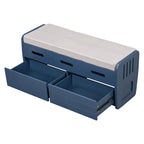 Banc de rangement rustique avec tiroirs pour 2 personnes – Espresso/Bois naturel/Bleu marine/Blanc