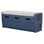 Banc de rangement rustique avec tiroirs pour 2 personnes – Espresso/Bois naturel/Bleu marine/Blanc