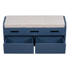 Banc de rangement rustique avec tiroirs pour 2 personnes – Espresso/Bois naturel/Bleu marine/Blanc
