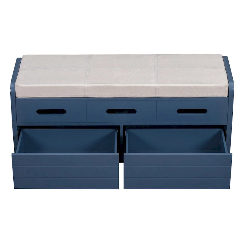 Banc de rangement rustique avec tiroirs pour 2 personnes – Espresso/Bois naturel/Bleu marine/Blanc
