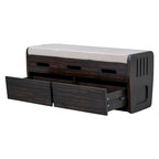 Banc de rangement rustique avec tiroirs pour 2 personnes – Espresso/Bois naturel/Bleu marine/Blanc