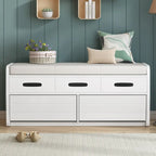 Banc de rangement rustique avec tiroirs pour 2 personnes – Espresso/Bois naturel/Bleu marine/Blanc