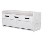 Banc de rangement rustique avec tiroirs pour 2 personnes – Espresso/Bois naturel/Bleu marine/Blanc