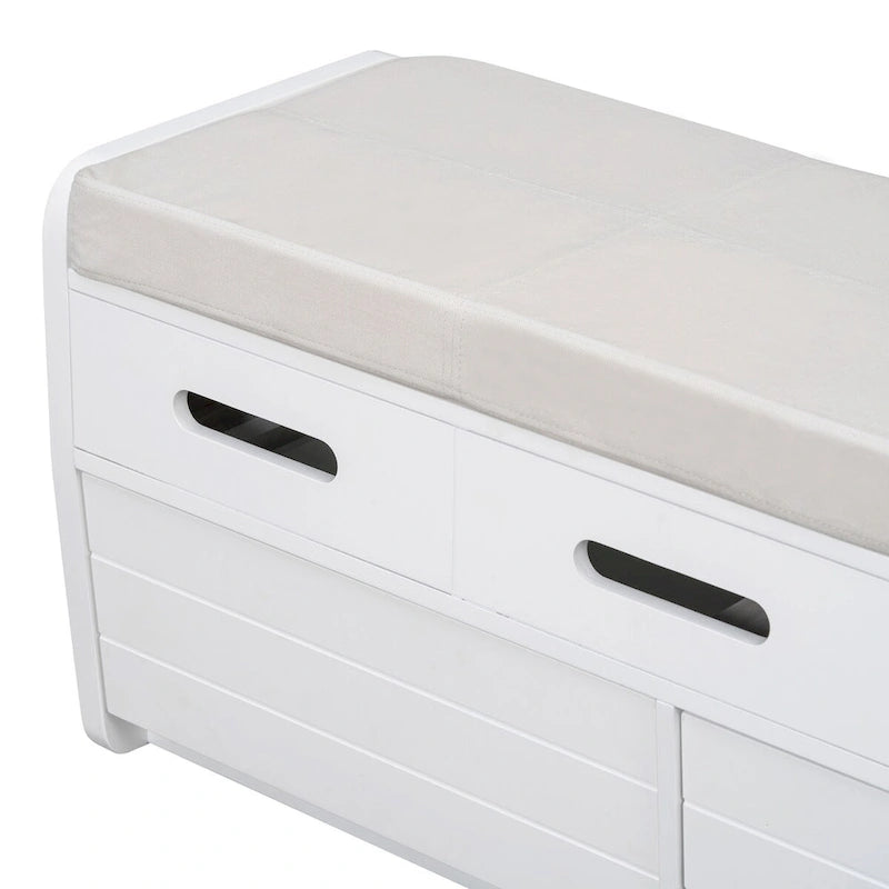 Banc de rangement rustique avec tiroirs pour 2 personnes – Espresso/Bois naturel/Bleu marine/Blanc