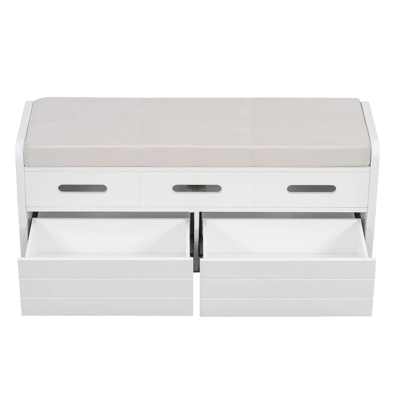 Banc de rangement rustique avec tiroirs pour 2 personnes – Espresso/Bois naturel/Bleu marine/Blanc
