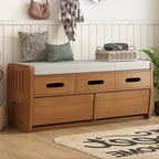 Banc de rangement rustique avec tiroirs pour 2 personnes – Espresso/Bois naturel/Bleu marine/Blanc