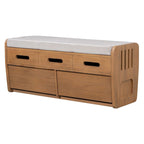 Banc de rangement rustique avec tiroirs pour 2 personnes – Espresso/Bois naturel/Bleu marine/Blanc