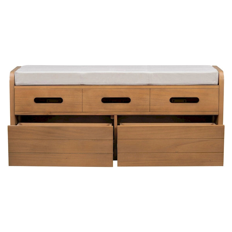 Banc de rangement rustique avec tiroirs pour 2 personnes – Espresso/Bois naturel/Bleu marine/Blanc