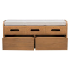 Banc de rangement rustique avec tiroirs pour 2 personnes – Espresso/Bois naturel/Bleu marine/Blanc