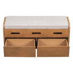 Banc de rangement rustique avec tiroirs pour 2 personnes – Espresso/Bois naturel/Bleu marine/Blanc