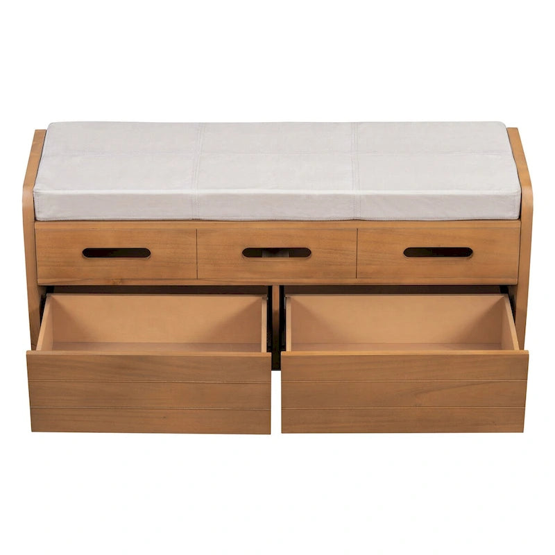 Banc de rangement rustique avec tiroirs pour 2 personnes – Espresso/Bois naturel/Bleu marine/Blanc