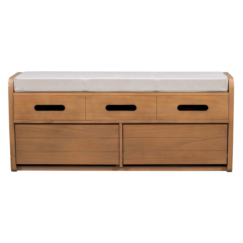 Banc de rangement rustique avec tiroirs pour 2 personnes – Espresso/Bois naturel/Bleu marine/Blanc