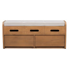 Banc de rangement rustique avec tiroirs pour 2 personnes – Espresso/Bois naturel/Bleu marine/Blanc