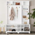 Portemanteau d'entrée noir/blanc avec banc à chaussures, patère et étagères de rangement — 1 personne