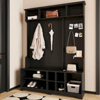Portemanteau d'entrée noir/blanc avec banc à chaussures, patère et étagères de rangement — 1 personne