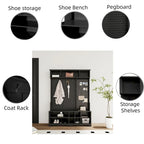 Portemanteau d'entrée noir/blanc avec banc à chaussures, patère et étagères de rangement — 1 personne