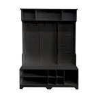 Portemanteau d'entrée noir/blanc avec banc à chaussures, patère et étagères de rangement — 1 personne