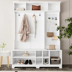 Portemanteau d'entrée noir/blanc avec banc à chaussures, patère et étagères de rangement — 1 personne