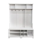 Portemanteau d'entrée noir/blanc avec banc à chaussures, patère et étagères de rangement — 1 personne