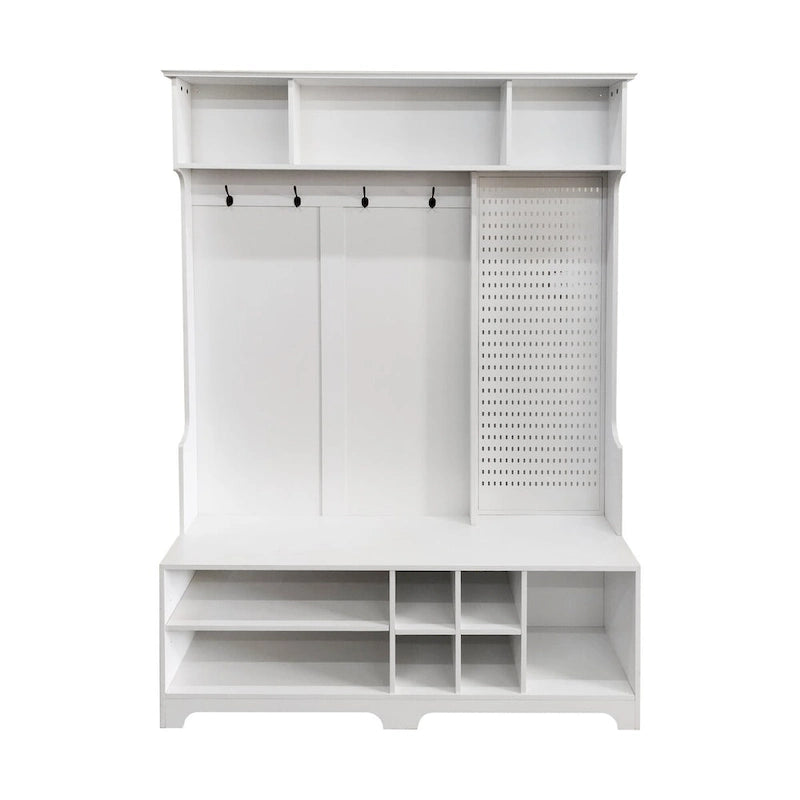 Portemanteau d'entrée noir/blanc avec banc à chaussures, patère et étagères de rangement — 1 personne