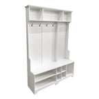 Portemanteau d'entrée noir/blanc avec banc à chaussures, patère et étagères de rangement — 1 personne