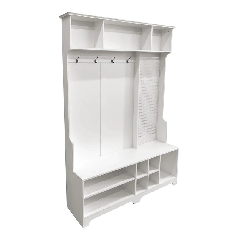 Portemanteau d'entrée noir/blanc avec banc à chaussures, patère et étagères de rangement — 1 personne