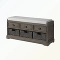 Banc de rangement capitonné gris/blanc/noir avec 3 tiroirs et 3 paniers, 1 à 2 places