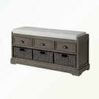 Banc de rangement capitonné gris/blanc/noir avec 3 tiroirs et 3 paniers, 1 à 2 places