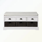 Banc de rangement capitonné gris/blanc/noir avec 3 tiroirs et 3 paniers, 1 à 2 places