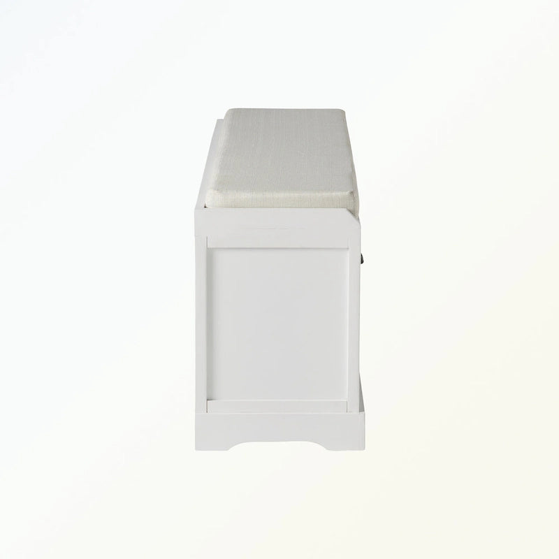 Banc de rangement capitonné gris/blanc/noir avec 3 tiroirs et 3 paniers, 1 à 2 places