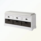 Banc de rangement capitonné gris/blanc/noir avec 3 tiroirs et 3 paniers, 1 à 2 places