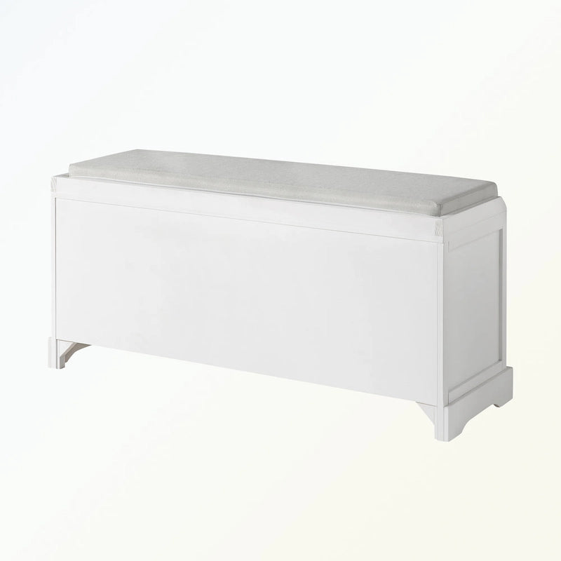 Banc de rangement capitonné gris/blanc/noir avec 3 tiroirs et 3 paniers, 1 à 2 places