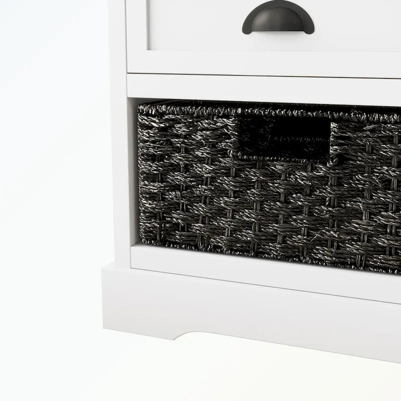Banc de rangement capitonné gris/blanc/noir avec 3 tiroirs et 3 paniers, 1 à 2 places